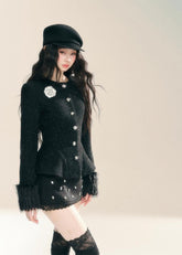 Slim Fit Tweed-Inspired Plush Jacket